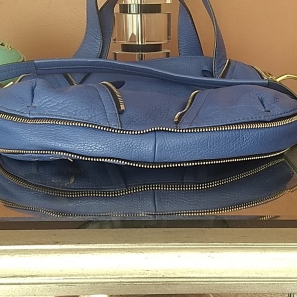 Blue leather satchel/crossbody - Picture 5 of 6